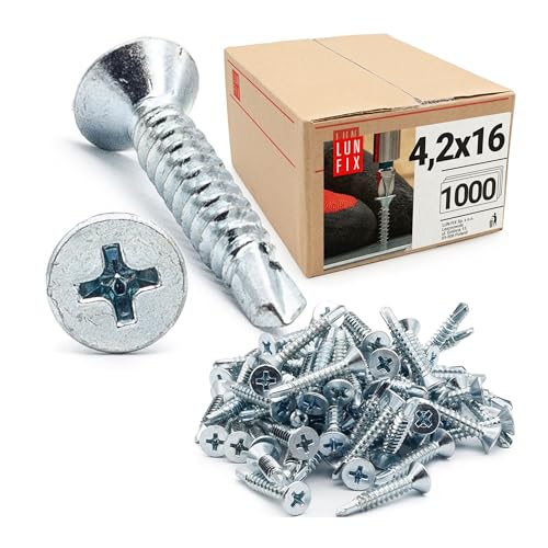 1000 stk. Set Blechschrauben DIN 7504 4,2x16 mm Senkkopf PH2 aus Stahl verzinkt selbstbohrend für Metall, Aluminium, Profile, Zaun, Terrasse 1000 stk. Set Blechschrauben DIN 7504 4,2x16 mm Senkkopf PH2 aus Stahl verzinkt selbstbohrend für Metall, Aluminium, Profile, Zaun, Terrasse von Lun Fix