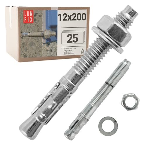 25 stk. Set Bolzenanker 12x200 mm aus Stahl verzinkt inkl. Mutter und Unterlegscheibe für Beton, Pergola, Zaun, Torbefestigung 25 stk. Set Bolzenanker 12x200 mm aus Stahl verzinkt inkl. Mutter und Unterlegscheibe für Beton, Pergola, Zaun, Torbefestigung von Lun Fix