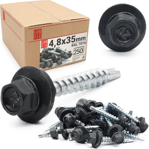 4,8 x 35 mm Trapezblechschrauben Anthrazit RAL 7016-250 Stück Spenglerschrauben mit dichtscheibe Selbstbohrende blechschrauben mit dichtung Bohrschrauben für dachbleche mit Bohrspitze 4,8 x 35 mm Trapezblechschrauben Anthrazit RAL 7016-250 Stück Spenglerschrauben mit dichtscheibe Selbstbohrende blechschrauben mit dichtung Bohrschrauben für dachbleche mit Bohrspitze von Lun Fix