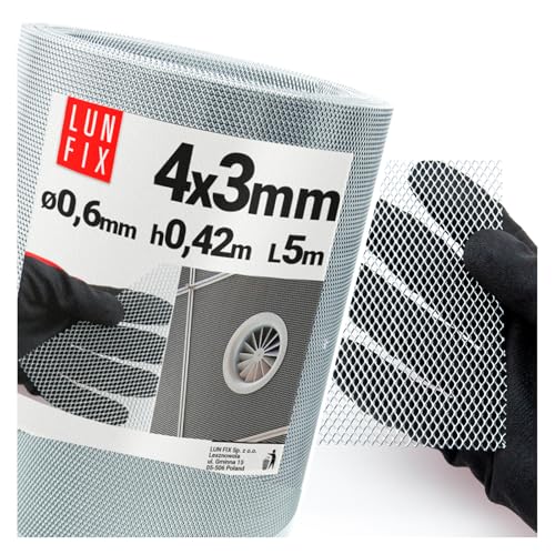 Streckgitter 4x3mm Ø0,6mm 0,42x5m verzinktes Stahlgitter, universelles Renngitter für Kühlergrill, Grillgitter Auto, Lichtschachtabdeckung, Lüftungsgitter, Lochblech, Lun Fix von Lun Fix