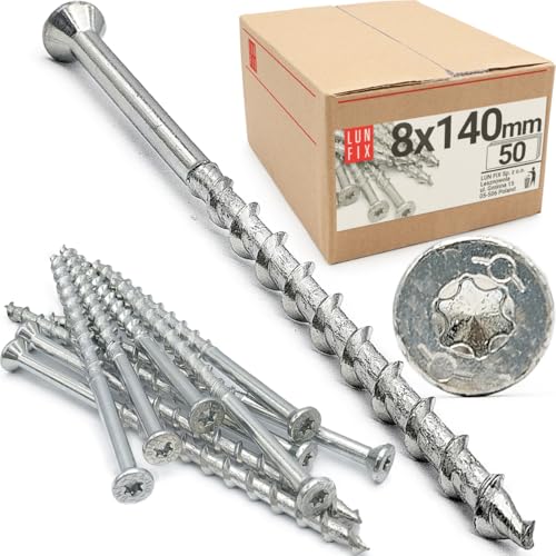 50 stk. Set Schrauben für Porenbeton 8x140 mm aus Stahl verzinkt mit Senkkopf und TX-Antrieb für Ytong, Beton, Gips, Gasbeton, Innen- und Außenbereich 50 stk. Set Schrauben für Porenbeton 8x140 mm aus Stahl verzinkt mit Senkkopf und TX-Antrieb für Ytong, Beton, Gips, Gasbeton, Innen- und Außenbereich von Lun Fix