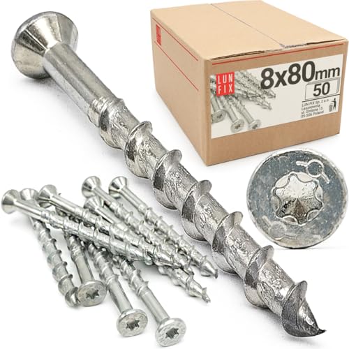 50 stk. Set Schrauben für Porenbeton 8x80 mm aus Stahl verzinkt mit Senkkopf und TX-Antrieb für Ytong, Beton, Gips, Gasbeton, Innen- und Außenbereich 50 stk. Set Schrauben für Porenbeton 8x80 mm aus Stahl verzinkt mit Senkkopf und TX-Antrieb für Ytong, Beton, Gips, Gasbeton, Innen- und Außenbereich von Lun Fix