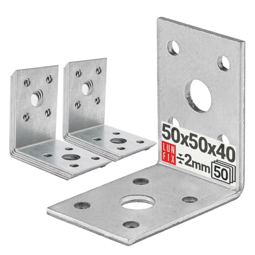 50er Set Winkelverbinder 50x50x40mm - Lochplattenwinkel verzinkt 2mm Materialstärke Schwerlast Holzverbinder für Möbelbau & Konstruktionen 50er Set Winkelverbinder 50x50x40mm - Lochplattenwinkel verzinkt 2mm Materialstärke Schwerlast Holzverbinder für Möbelbau & Konstruktionen von Lun Fix