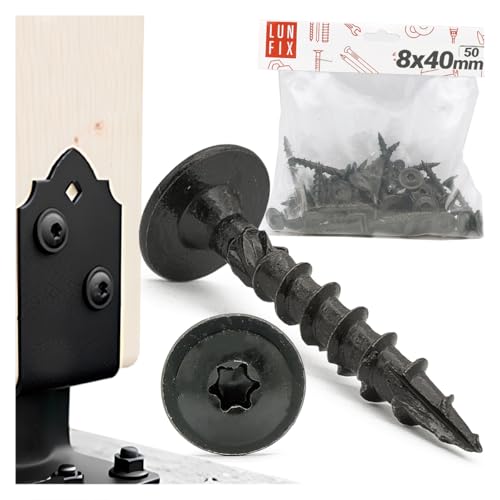 Holzschrauben 8x40 mm 50 Stk. mit Tellerkopf, torx schrauben verzinkt für pfostenträger, trockenbauschrauben schnellbauschrauben verbindung für akustikpaneele holz, außenbereich schwarz, Lun Fix von Lun Fix