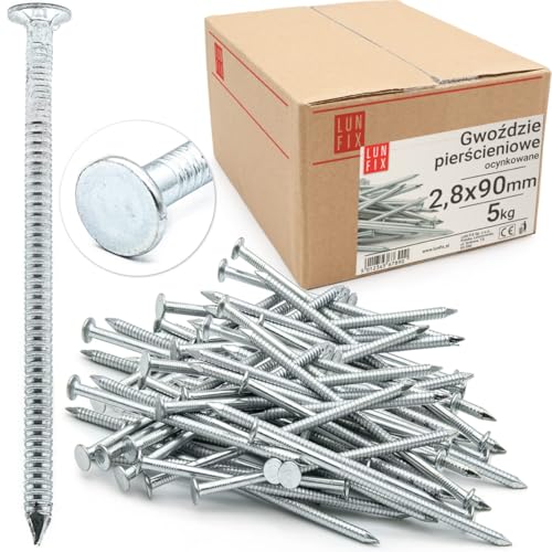 Ankernägel 2,8 x 90 mm Rillennagel Verzinkt 5 kg (ca. 950 Stk) 90mm lang Stahlnägel Flachkopf von Lun Fix