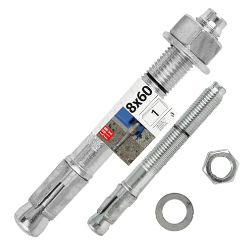 Bolzenanker 8x60 mm aus Stahl verzinkt inkl. Mutter und Unterlegscheibe für Beton, Pergola, Zaun, Torbefestigung von Lun Fix
