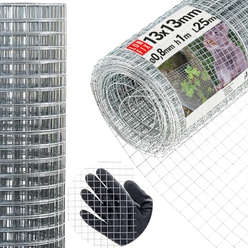 Drahtgitter feinmaschig 13x13 mm 0,8 mm – 1x25 m (100x2500 cm) Wühlmausgitter Kaninchendraht Hasendraht Mäusegitter Volierendraht Rödeldraht Kaninchenzaun Metall Hasengitter – Lun Fix Gitter von Lun Fix