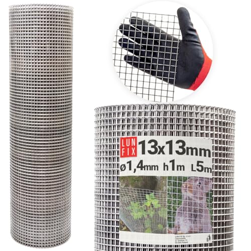 Drahtgitter feinmaschig 13x13 mm 1,4 mm – 1x5 m (100x500 cm) Wühlmausgitter Kaninchendraht Hasendraht Mäusegitter Volierendraht Rödeldraht Kaninchenzaun Metall Hasengitter – Lun Fix Gitter von Lun Fix