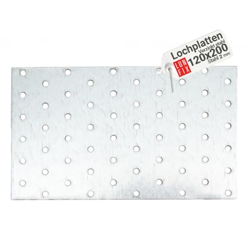 Flachverbinder - (200 x 120 x 2,0mm) – 1 Stk.- Lochplatte - Verbindungsplatte - Verbindungsblech - Verbinder - Holzverbinder - Verzinkt von Lun Fix