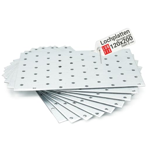 Flachverbinder - (200 x 120 x 2,0mm) – 10 Stk.- Lochplatte - Verbindungsplatte - Verbindungsblech - Verbinder - Holzverbinder - Verzinkt von Lun Fix