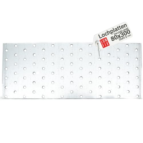 Flachverbinder - (300 x 80 x 2,0mm) – 1 Stk.- Lochplatte - Verbindungsplatte - Verbindungsblech - Verbinder - Holzverbinder - Verzinkt von Lun Fix