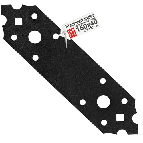 LUN FIX Flachverbinder - (160 x 40 x 2,5mm) – 10 Stk.- Lochblech Schwarz - Verbindungsplatte - Verbindungsblech - Vintage Deko - Holzverbinder von Lun Fix