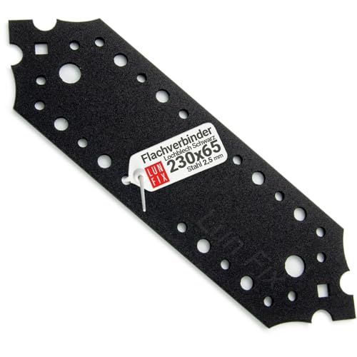 LUN FIX Flachverbinder - (230 x 65 x 2,5mm) – 10 Stk.- Lochblech Schwarz - Verbindungsplatte - Verbindungsblech - Vintage Deko - Holzverbinder von Lun Fix
