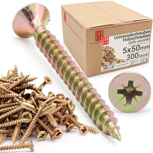 LUN FIX Universalschraube 5,0x50 mm - 300 Stück |Kreuzschlitz PZ2 | Senkkopf | Holzschrauben | GelbVerzinkt | Mehrzweckschrauben| Kreuzschlitzschrauben LUN FIX Universalschraube 5,0x50 mm - 300 Stück |Kreuzschlitz PZ2 | Senkkopf | Holzschrauben | GelbVerzinkt | Mehrzweckschrauben| Kreuzschlitzschrauben von Lun Fix