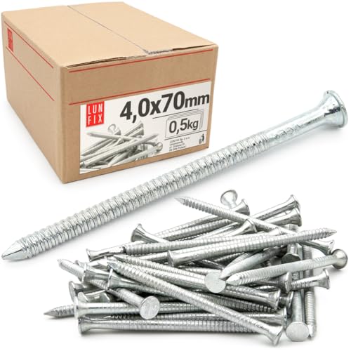 Lun Fix Ankernägel 4,0 x 70 mm - 0,5kg Verzinkte Rillennagel Holznägel für Bauarbeiten Baunägel 70mm lang Drahtstifte Senkkopf Nägel von Lun Fix