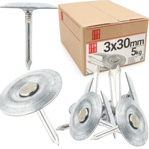 Lun Fix Dachnägel mit Unterlegscheibe 3,0 x 30 mm - 5kg (ca. 760 stk.) Verzinkte Dachpappnägel mit Scheibe Stahlnägel Kammzwecken Dachpappstifte zur Dachmaterialien Dachpappe Asphaltschindeln Lun Fix Dachnägel mit Unterlegscheibe 3,0 x 30 mm - 5kg (ca. 760 stk.) Verzinkte Dachpappnägel mit Scheibe Stahlnägel Kammzwecken Dachpappstifte zur Dachmaterialien Dachpappe Asphaltschindeln von Lun Fix