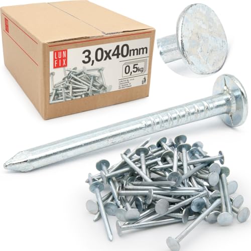 Lun Fix Dachpappennägel 3,0 x 40 mm - 0,5kg (ca. 220 stk.) Stahlnägel Verzinkter Kammzwecken Holznägel für Dachpappenverlegung Baunägel 40mm lang Drahtstifte Nägel Senkkopf Holzschraubennägel von Lun Fix