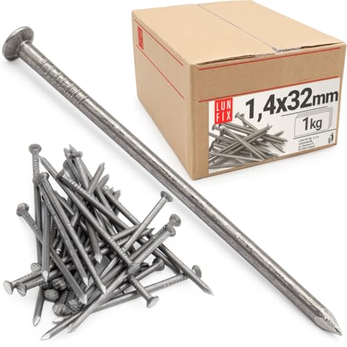 Lun Fix Drahtstifte 1,4 x 32 mm - 1kg (ca. 2840 stk.) Holznägel für Bauarbeiten Unverzinkter Baunägel Stahlnägel 32mm lang blank Nägel Senkkopf Lun Fix Drahtstifte 1,4 x 32 mm - 1kg (ca. 2840 stk.) Holznägel für Bauarbeiten Unverzinkter Baunägel Stahlnägel 32mm lang blank Nägel Senkkopf von Lun Fix
