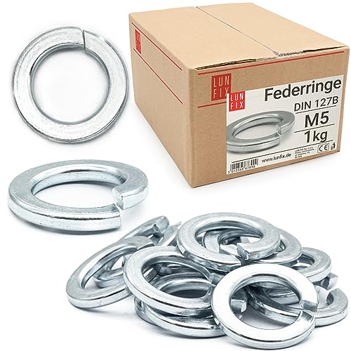 Lun Fix Federringe M5 DIN 127 |1 Kg| verzinkter Stahl Spiralförmige Federscheibe, Federring form B, Federscheiben für Schrauben Gewindestange, Federsicherungsscheiben mit rechteckigem querschnitt von Lun Fix