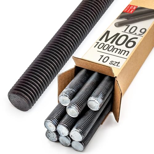 Lun Fix Gewindestange M06 x 1000 mm, 10 Stück Festigkeitsklasse 10.9 DIN 975 Unbehandelt Kohlenstoffstahl Stahl Gewindestab mit metrischem Vollgewinde Metrisch Gewindestift 60° Länge 1 m. Lun Fix Gewindestange M06 x 1000 mm, 10 Stück Festigkeitsklasse 10.9 DIN 975 Unbehandelt Kohlenstoffstahl Stahl Gewindestab mit metrischem Vollgewinde Metrisch Gewindestift 60° Länge 1 m. von Lun Fix