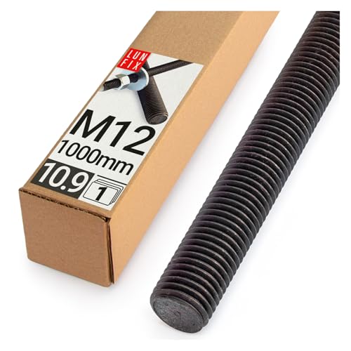 Lun Fix Gewindestange M12 x 1000 mm 1 Stück |10.9 Stahl DIN 976| Gewindestab | Gewindestift | stockschrauben M12 | metrisches Gewinde | Industrie Befestigung Langgewinde Montage Metall von Lun Fix