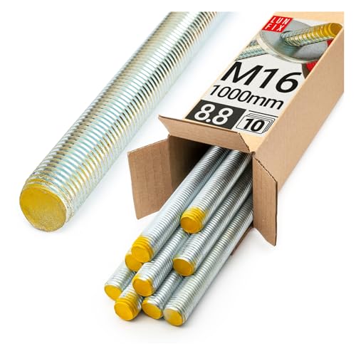 Lun Fix Gewindestange M16 x 1000 mm 10 Stück | DIN 976 Stahl 10.9 | Gewindestab | Gewindestift | stockschrauben M16 | metrisches Gewinde | Industrie Befestigung Langgewinde Montage Metall von Lun Fix