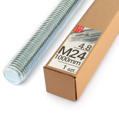 Lun Fix Gewindestange M24 x 1000 mm, 1 Stück Festigkeitsklasse 4.8 DIN 975 verzinkter Stahl, Karbonstahl Gewindestab mit metrischem Vollgewinde Metrisch Gewindestift nach Normen Länge 1 m. Lun Fix Gewindestange M24 x 1000 mm, 1 Stück Festigkeitsklasse 4.8 DIN 975 verzinkter Stahl, Karbonstahl Gewindestab mit metrischem Vollgewinde Metrisch Gewindestift nach Normen Länge 1 m. von Lun Fix