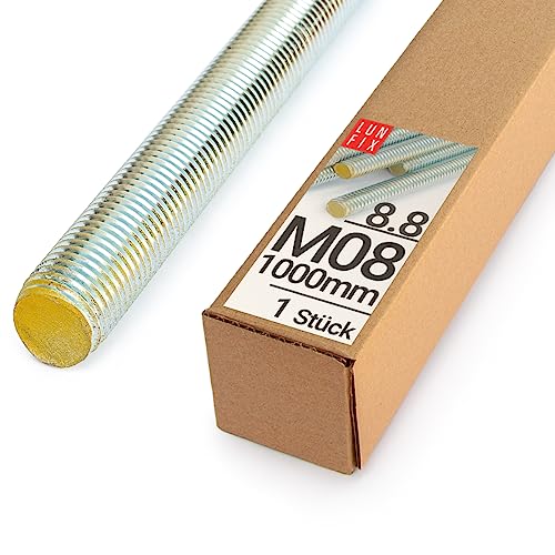 Lun Fix Gewindestange M8 x 1000 mm 1 Stück |8.8 Stahl DIN 976| Gewindestab | Gewindestift | stockschrauben M8 | metrisches Gewinde | Industrie Befestigung Langgewinde Montage Metall Lun Fix Gewindestange M8 x 1000 mm 1 Stück |8.8 Stahl DIN 976| Gewindestab | Gewindestift | stockschrauben M8 | metrisches Gewinde | Industrie Befestigung Langgewinde Montage Metall von Lun Fix