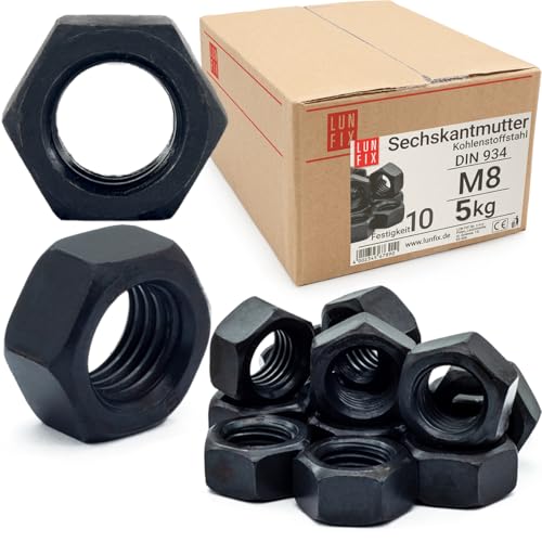 Hochfeste Sechskantmutter M8 Mutter DIN 934 | 5kg (ca.1089 Stk.) Festigkeit 10 | Regelgewinde Muttern für Schrauben, Metrisches Mutter für Gewindebolzen, Sechskantmuttern für Gewindestangen Hochfeste Sechskantmutter M8 Mutter DIN 934 | 5kg (ca.1089 Stk.) Festigkeit 10 | Regelgewinde Muttern für Schrauben, Metrisches Mutter für Gewindebolzen, Sechskantmuttern für Gewindestangen von Lun Fix
