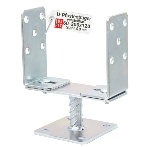 Lun Fix Pfostenträger zum Aufschrauben U-Form Auflage 200 x 60 x 4mm - 1 Stück - Fußplatte - Stahl Anker - Pfostenhalterung Korrosionsbeständig - Feuerverzinkter Stahl - für Zaunpfosten von Lun Fix
