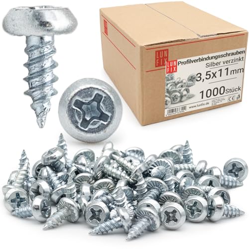 Lun Fix Profilverbindungsschrauben 3,5 x 11 mm | 1000 Stk.|Selbstschneidende Blechschrauben,Verzinkte Profil Schrauben,Trockenbau Schrauben,Schnellbauschrauben mit Kreuzschlitz,Metallschrauben von Lun Fix