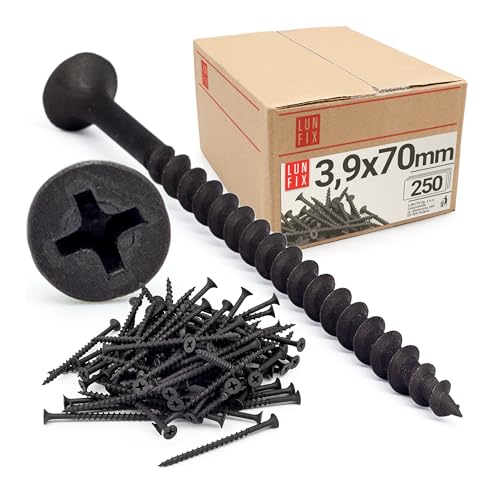 Lun Fix Schnellbauschrauben 4,0 x 70 mm (250 Stück) Trockenbauschrauben Mit Grobgewinde Schwarz Rigipsschrauben für Gipskartonplatten, Gipskartonschrauben, Gipsplattenschrauben, Schnellschrauben von Lun Fix