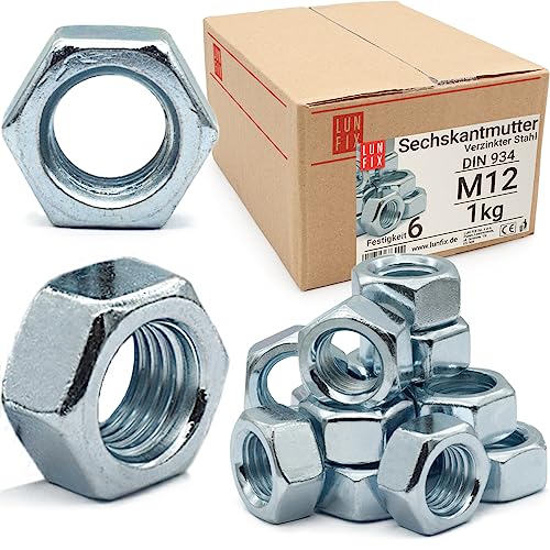 Sechskantmutter M12-1 Kg (ca.65 Stk.) Festigkeit 6 Verzinkter Stahl Regelgewinde DIN 934 Muttern für Schrauben Metrisches Mutter für Gewindebolzen Sechskantmuttern für Gewindestangen Sechskantmutter M12-1 Kg (ca.65 Stk.) Festigkeit 6 Verzinkter Stahl Regelgewinde DIN 934 Muttern für Schrauben Metrisches Mutter für Gewindebolzen Sechskantmuttern für Gewindestangen von Lun Fix