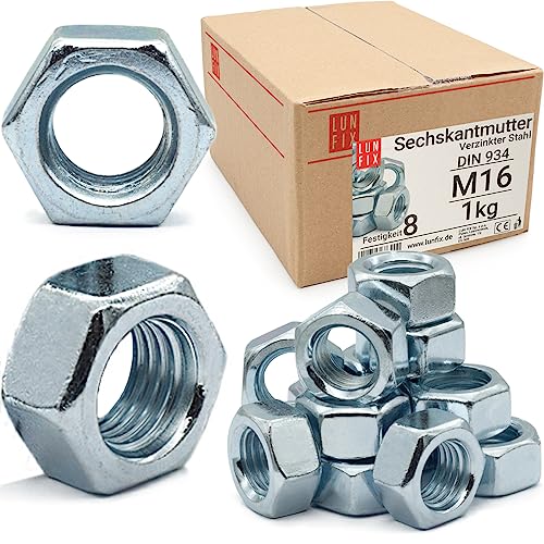 Sechskantmutter M16-1 Kg (ca.35 Stk.) Festigkeit 8 Verzinkter Stahl, Regelgewinde DIN 934 Muttern für Schrauben, Metrisches Mutter für Gewindebolzen, Sechskantmuttern für Gewindestangen Sechskantmutter M16-1 Kg (ca.35 Stk.) Festigkeit 8 Verzinkter Stahl, Regelgewinde DIN 934 Muttern für Schrauben, Metrisches Mutter für Gewindebolzen, Sechskantmuttern für Gewindestangen von Lun Fix