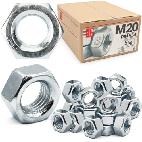 Sechskantmutter M20-5 Kg (ca.89 Stk.) Festigkeit 8 Verzinkter Stahl, Regelgewinde DIN 934 Muttern für Schrauben, Metrisches Mutter für Gewindebolzen, Sechskantmuttern für Gewindestangen Sechskantmutter M20-5 Kg (ca.89 Stk.) Festigkeit 8 Verzinkter Stahl, Regelgewinde DIN 934 Muttern für Schrauben, Metrisches Mutter für Gewindebolzen, Sechskantmuttern für Gewindestangen von Lun Fix