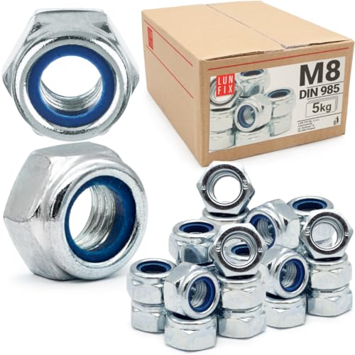 Sicherungsmuttern M8-5 kg (ca.1110 Stk.) DIN 985 Selbstsichernde Muttern mit Nylonring verzinkter Stahl Stopmuttern Sechskantmuttern Sicherungsmuttern M8-5 kg (ca.1110 Stk.) DIN 985 Selbstsichernde Muttern mit Nylonring verzinkter Stahl Stopmuttern Sechskantmuttern von Lun Fix