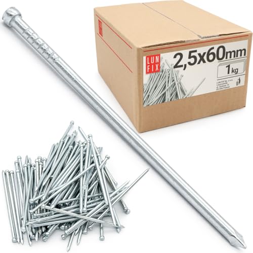 Lun Fix Stauchkopf Nägel 2,5 x 60 mm - 1kg (ca.420 stk.) Holznägel für Bauarbeiten Verzinkter Baunägel Stahlnägel 60mm lang Drahtstift für Tischler Möbel Bilderrahmen Fotorahmen DiY Home Decor Craft Lun Fix Stauchkopf Nägel 2,5 x 60 mm - 1kg (ca.420 stk.) Holznägel für Bauarbeiten Verzinkter Baunägel Stahlnägel 60mm lang Drahtstift für Tischler Möbel Bilderrahmen Fotorahmen DiY Home Decor Craft von Lun Fix
