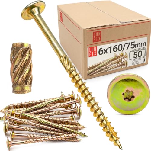 Lun Fix Tellerkopfschrauben 6x160 mm | 50 Stück | TX30 |Tellerkopf/Fräsrippen | Gelb Verzinkt | Torx Schrauben | Holzschrauben | Flachkopfschrauben Holz | Konstruktionsschrauben | Lun Fix Tellerkopfschrauben 6x160 mm | 50 Stück | TX30 |Tellerkopf/Fräsrippen | Gelb Verzinkt | Torx Schrauben | Holzschrauben | Flachkopfschrauben Holz | Konstruktionsschrauben | von Lun Fix