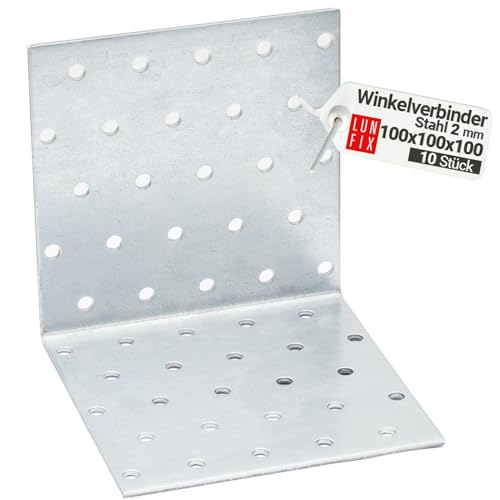 Lun Fix Winkelverbinder -10Stück – Lochplattenwinkel 100x100x100x2,0 - Winkel - Klein Montagewinkel – Holzverbinder - Korrosionsschutz – Lochwinkel von Lun Fix