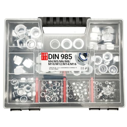 M4-M16 Selbstsichernde Muttern Set 172 Stück Selbsthemmend DIN 985 / ISO 10511 von Lun Fix