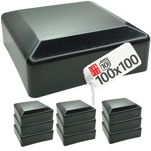 Pfostenkappen Zaunkappe Zaunpfahlkappe Rohrkappe Schwarz Pfostenabdeckung 100x100 mm Eckig 10er Set von Lun Fix