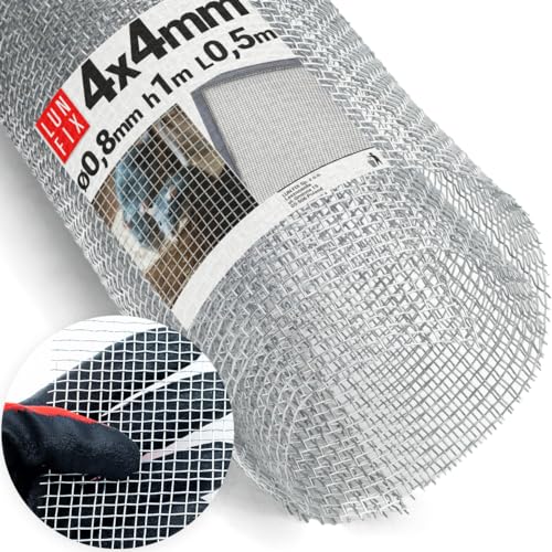 Feinmaschiges Drahtgeflecht verzinkt 4x4 mm Ø0,8mm 1x0,5m – Drahtgitter, Kaninchendraht, Fliegengitter Meterware für Insektenschutz, Kellerschachtabdeckung, Lichtschachtabdeckung, Lun Fix von Lun Fix