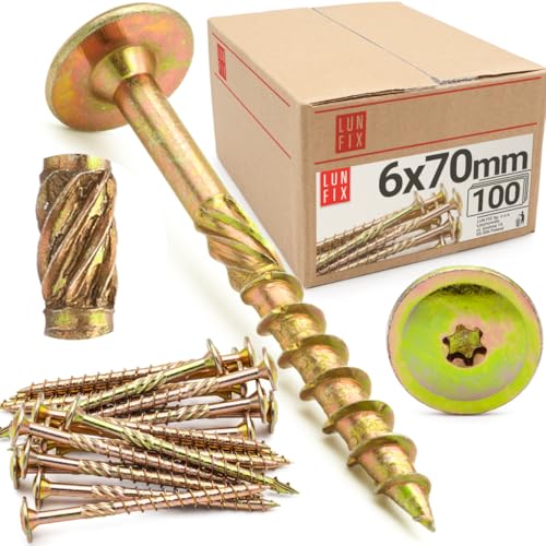 Tellerkopfschrauben 6x70 mm 100 Stück TX30 Tellerkopf/Fräsrippen Gelb Verzinkt Torx Schrauben Holzschrauben Flachkopfschrauben Holz Konstruktionsschrauben Tellerkopfschrauben 6x70 mm 100 Stück TX30 Tellerkopf/Fräsrippen Gelb Verzinkt Torx Schrauben Holzschrauben Flachkopfschrauben Holz Konstruktionsschrauben von Lun Fix