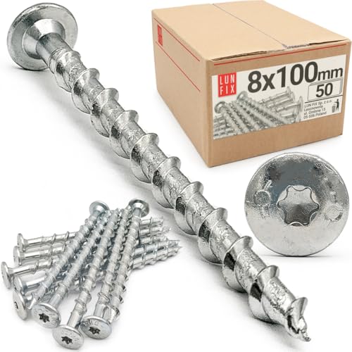 Tellerkopfschrauben 8x100 mm für Porenbeton, galvanisch verzinkt, TX30 Torx, Stahl, gasbetondübel geeignet – 50 Stück, Lun Fix Tellerkopfschrauben 8x100 mm für Porenbeton, galvanisch verzinkt, TX30 Torx, Stahl, gasbetondübel geeignet – 50 Stück, Lun Fix von Lun Fix