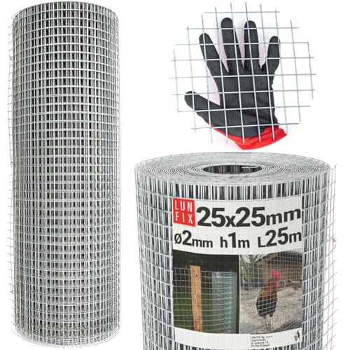 Volierendraht Schweißgitter Hasendraht Drahtgitter Wühlmausgitter Maschendraht Kaninchendraht 25x25 2,0mm 1m x 25m von Lun Fix