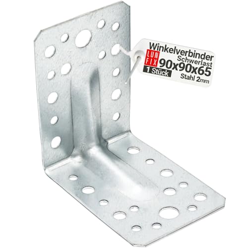 Winkelverbinder Lochplattenwinkel 90 Grad Bauwinkel verstärkt mit Steg Konstruktionswinkel Montagewinkel 90x90x65x2,0 von Lun Fix
