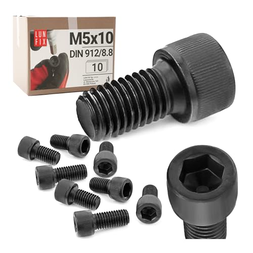 Zylinderschraube mit Innensechskant DIN 912 M5x10 mm Stahl 8.8 schwarz verzinkt – 10 Stk. für Maschinenbau Metallbau Möbel KFZ Zylinderschraube mit Innensechskant DIN 912 M5x10 mm Stahl 8.8 schwarz verzinkt – 10 Stk. für Maschinenbau Metallbau Möbel KFZ von Lun Fix