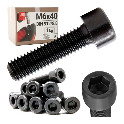 Zylinderschraube mit Innensechskant DIN 912 M6x40 mm Stahl 8.8 schwarz verzinkt – 1 kg (ca. 108 Stk.) für Maschinenbau Metallbau Möbel KFZ von Lun Fix