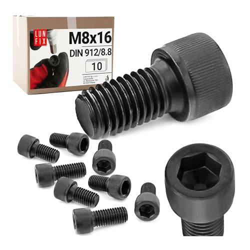 Zylinderschraube mit Innensechskant DIN 912 M8x16 mm Stahl 8.8 schwarz verzinkt – 10 Stk. für Maschinenbau Metallbau Möbel KFZ von Lun Fix