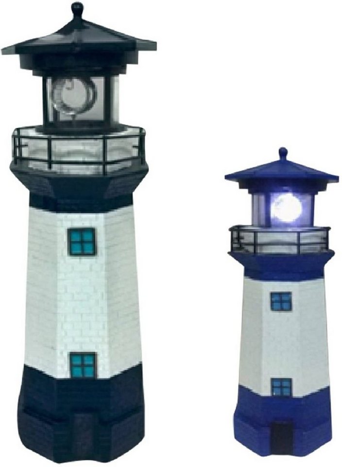 Luna24 simply great ideas... Gartenfigur Solarleuchte, Solarlampe Leuchtturm blau, mit rotierendem Leuchtfeuer, Gartendekoration von Luna24 simply great ideas...
